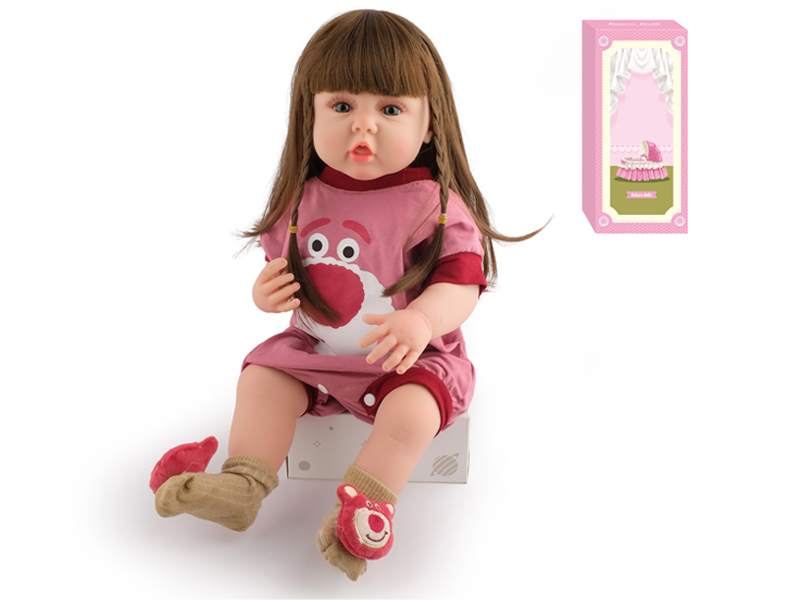 55Cm Simulation Soft Plastic Doll (Wig Cover) With Bottle+ Magnetic Pacifier+Diaper+Birth Card