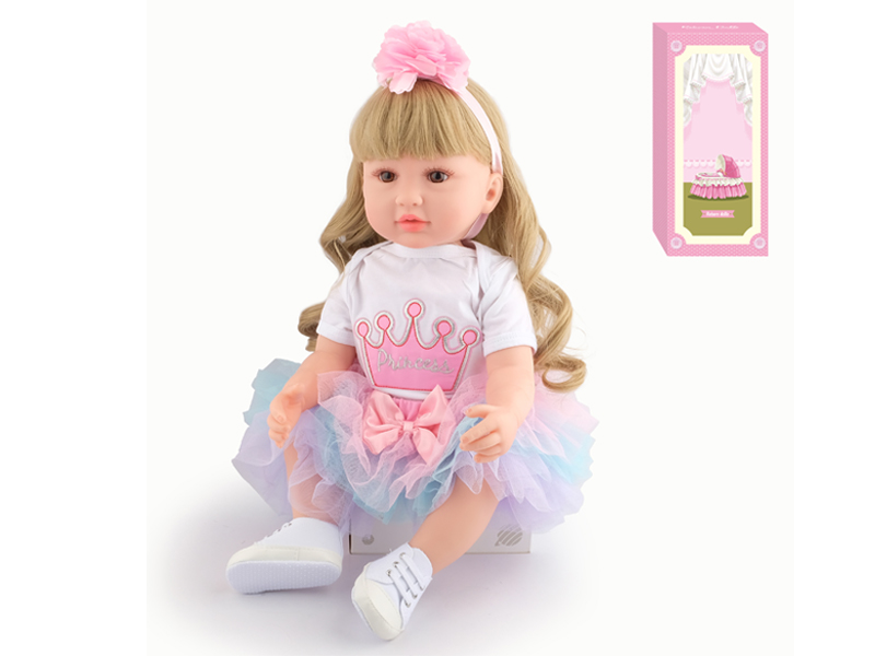55Cm Simulation Soft Plastic Doll (Wig Cover) With Bottle+ Magnetic Pacifier+Diaper+Birth Card