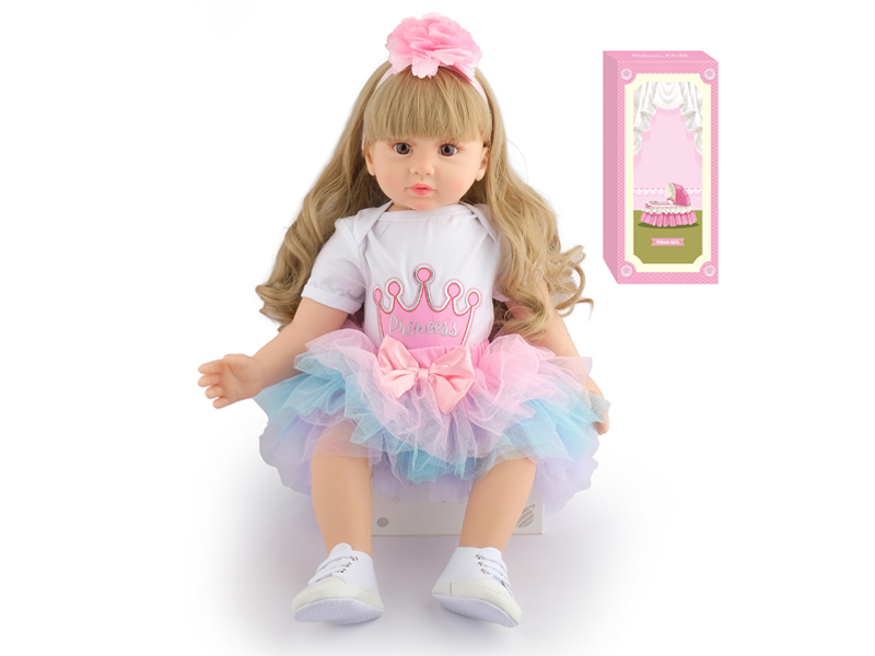 60Cm Simulation Soft Plastic Doll (Wig Cover) With Bottle+ Magnetic Pacifier+Diaper+Birth Card+Shoes