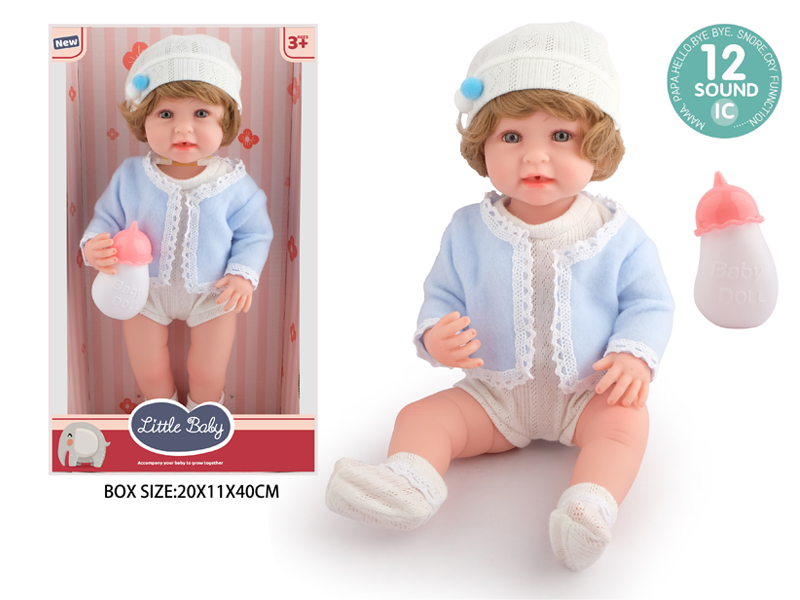 38Cm Soft Plastic Doll With Ic 12 Sound (Drinking Water And Urinating+Drinking Water And Milk Bottles)