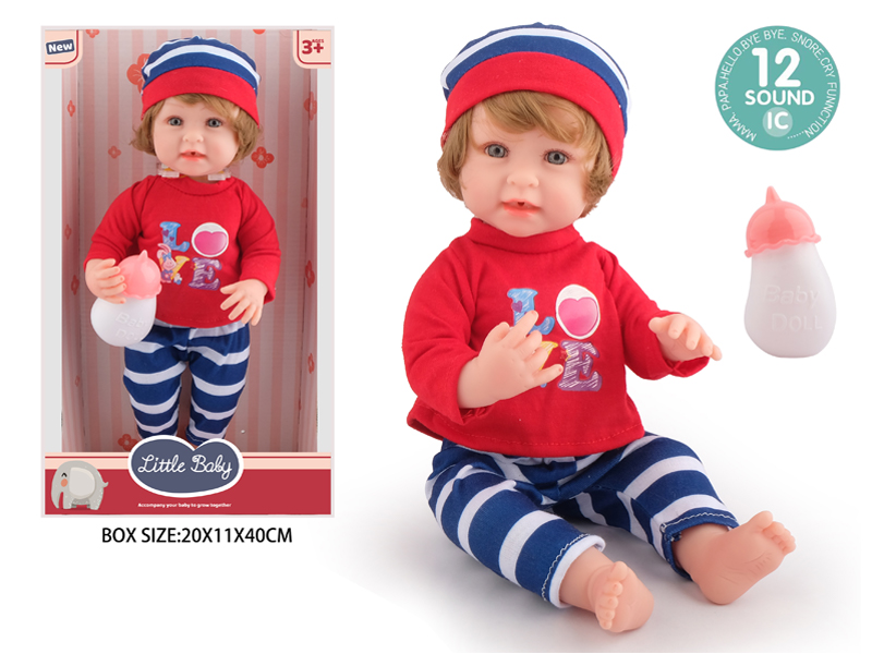 38Cm Soft Plastic Doll With Ic 12 Sound (Drinking Water And Urinating+Drinking Water And Milk Bottles)