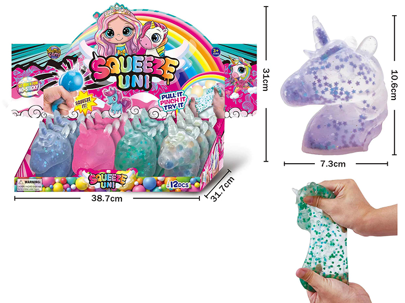 Squeeze Unicorn Toys (With Sequin,Transparent Beads)12pcs