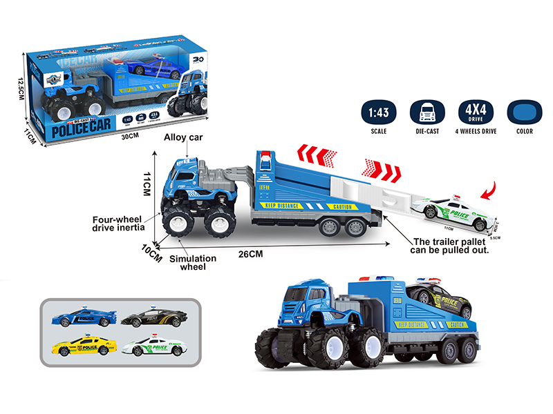 4WD Friction Alloy Rescue Trailer With Police Car
