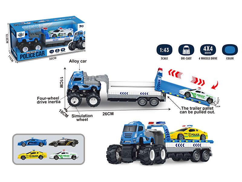 4WD Friction Alloy Rescue Trailer With Police Car