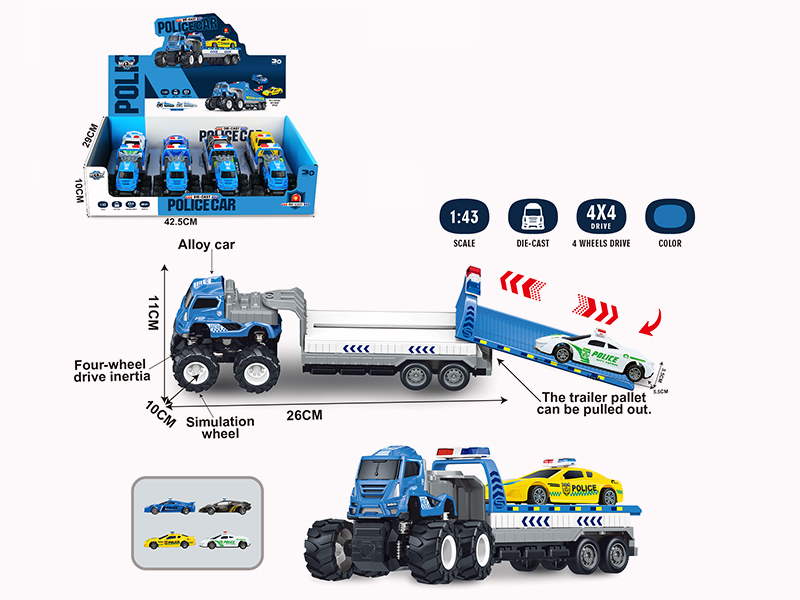 4WD Friction Alloy Rescue Trailer With Police Car(4PCS)