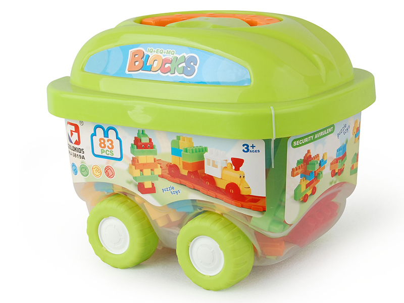 83PCS Cartoon Pull Cart Building Blocks