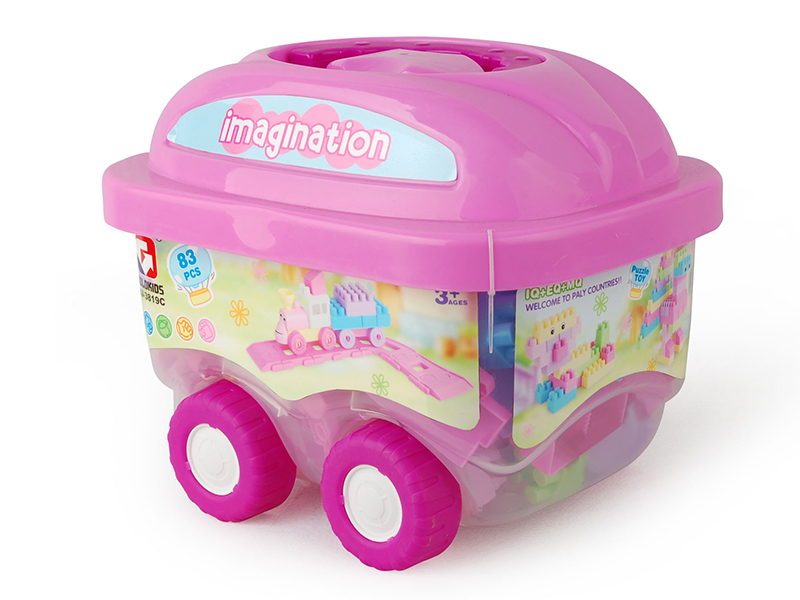 83PCS Cartoon Pull Cart Building Blocks