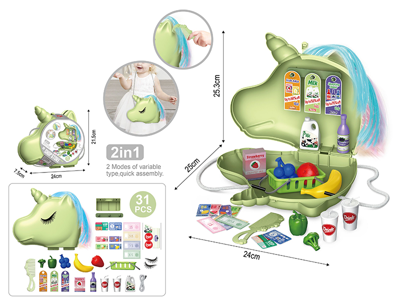 2 In 1 Supermarket Shopping Unicorn Storage Shoulder Bag 31PCS