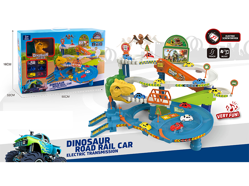 B/O Dinosaur Track With Light+6 Cars