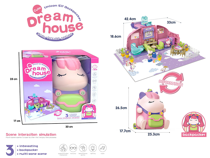 Unicorn Storage Backpack Dream House Scene(Light & Music)