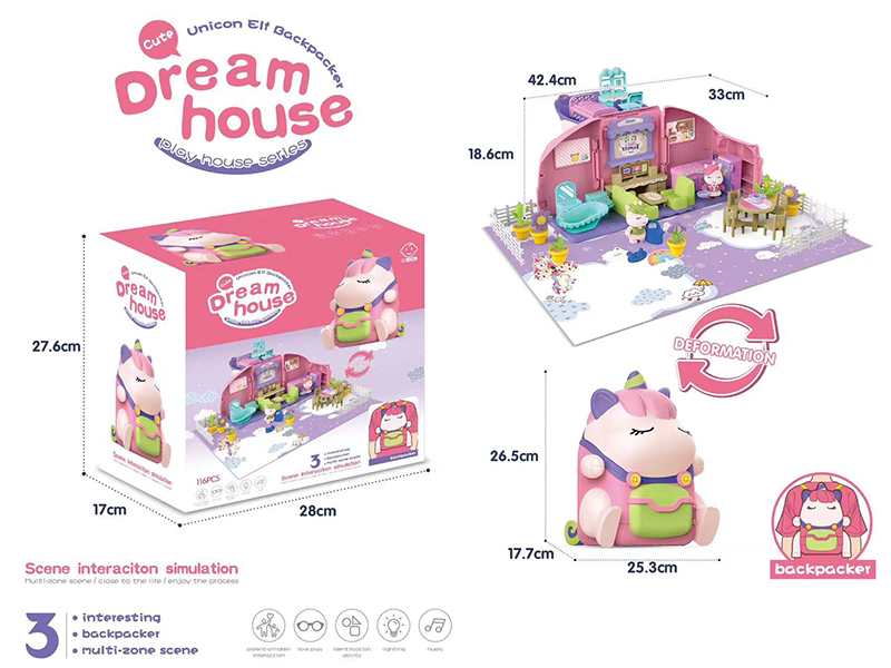 Unicorn Storage Backpack Dream House Scene(Light & Music)