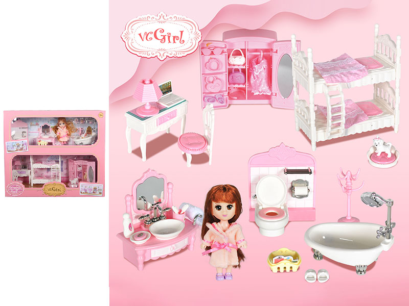 Bedroom & Bathroom 2 In 1 Furniture Toys