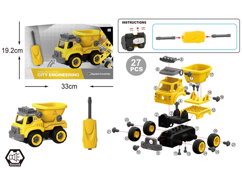Assembled Manual Waste Soil Engineering Vehicle 27Pcs