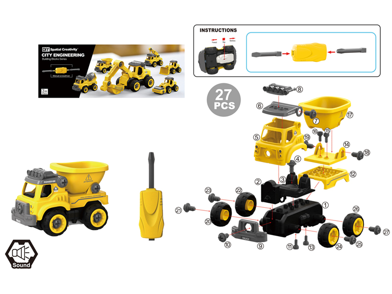 Assembled Manual Waste Soil Engineering Vehicle 27Pcs