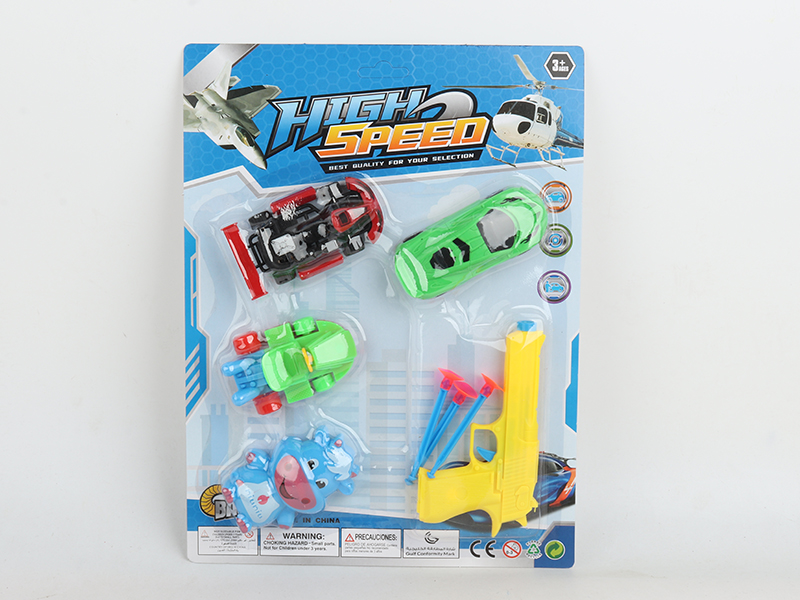 Pull Back Cartoon Car Needle Gun Set