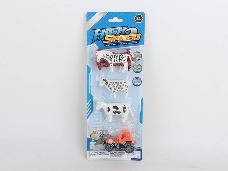 Pull Back Farm Tractor With Animals,Fence Set