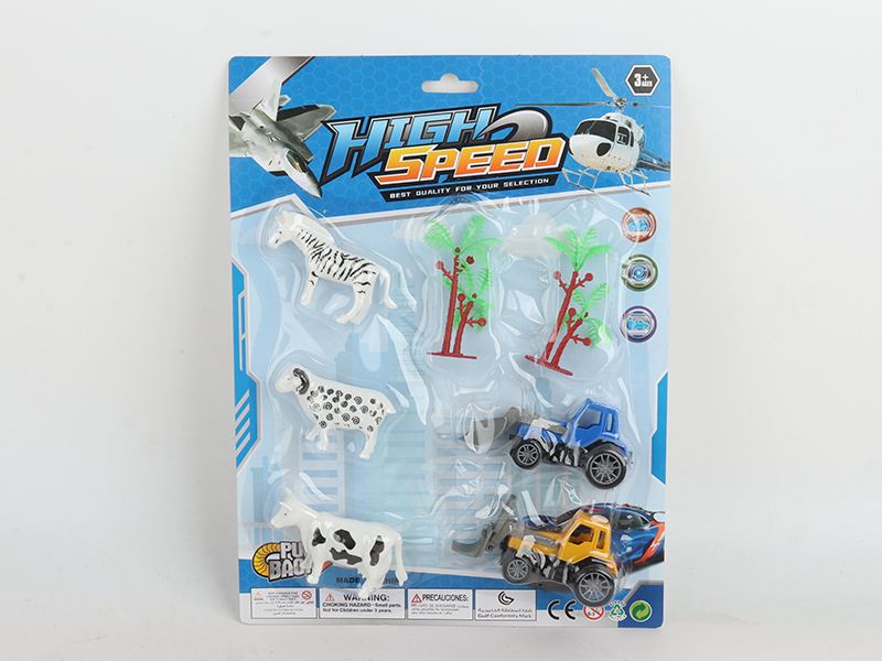 Pull Back Farm Tractor With Animals,Tree Set