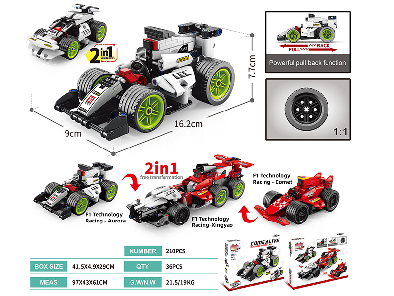 Building Blocks Pull Back Car - F1 Racing Car White( 210pcs)