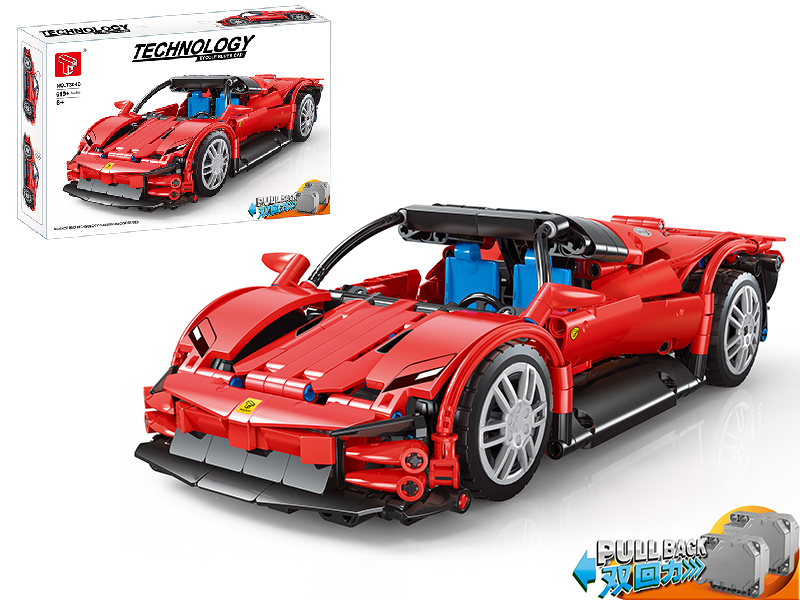 Double Pull Back Building Blocks Car - Ferrari