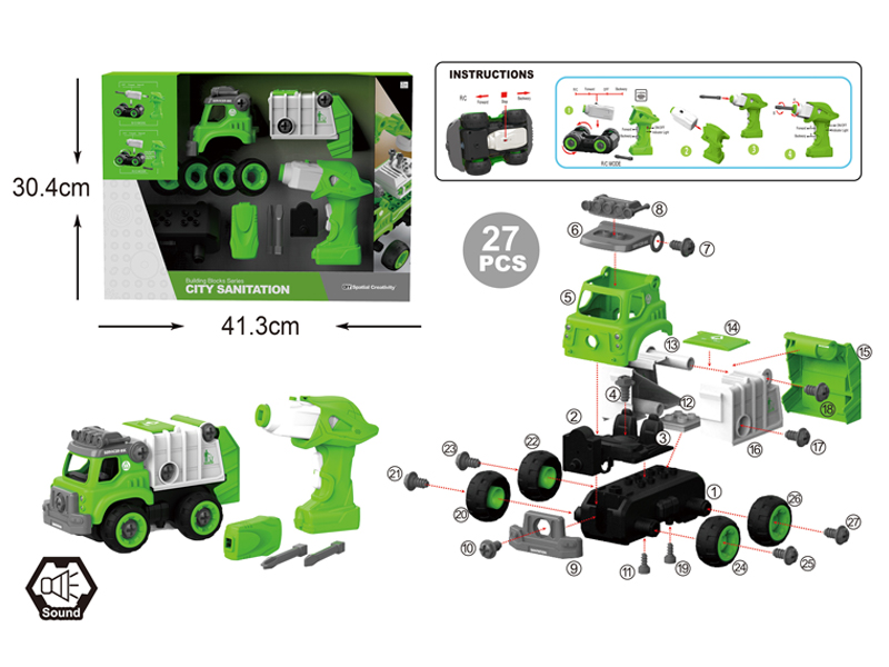 DIY Disassembly R/C Sanitation Truck 27Pcs