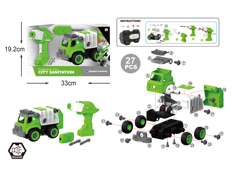 DIY Disassembly R/C Sanitation Truck 27Pcs