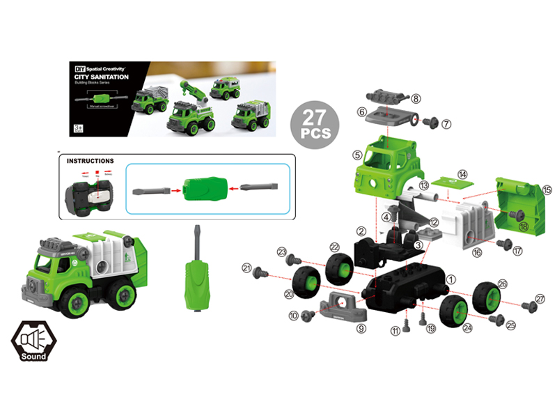 DIY Disassembly Manual Sanitation Truck 27Pcs