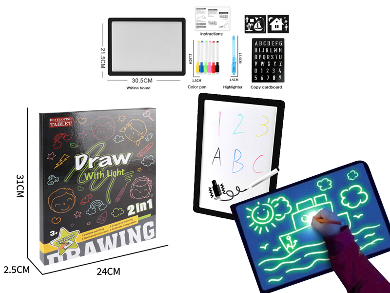 2 In 1 Luminous Writing Board/Fluorescent Painting Board With Colored Pens