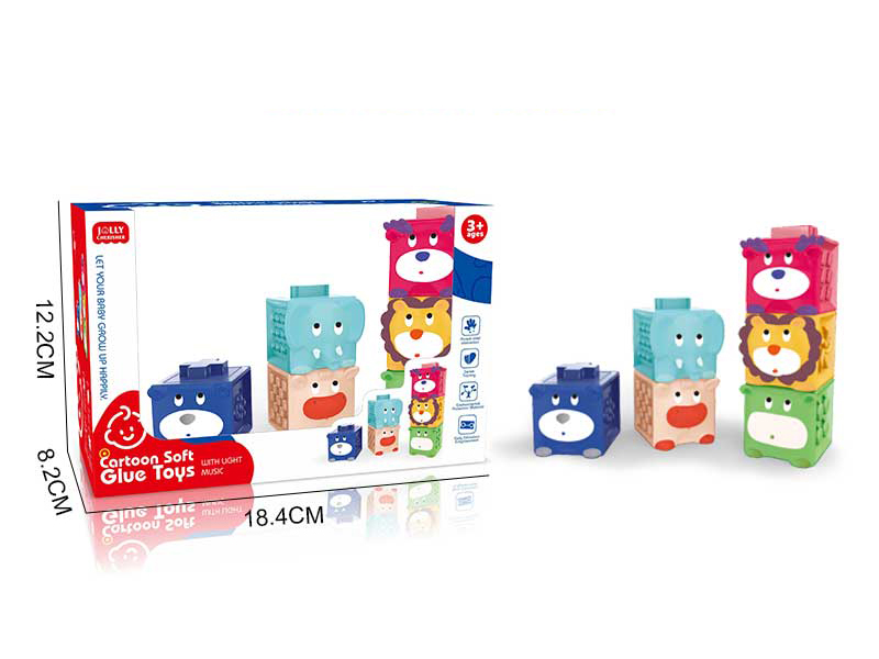 Silicone Cartoon Baby Stacking Building Blocks With BB Whistle