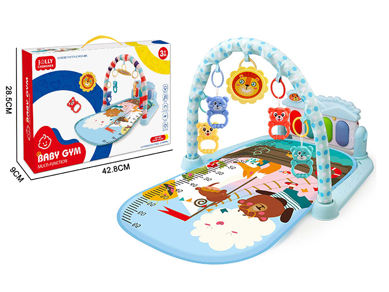 Zoo Pattern Pedal Piano Fitness Blanket(Powder Blue)