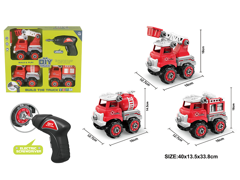 DIY Disassembly And Assembly Fire Engine Set(With Electric Screwdriver)