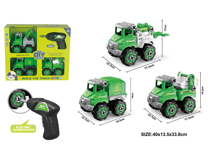 DIY Disassembly And Assembly Sanitation Truck Set(With Electric Screwdriver)