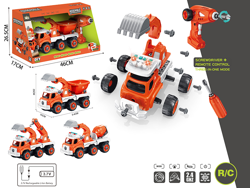 4-Channel Remote Control DIY Assembly Engineering Truck With Light And Music