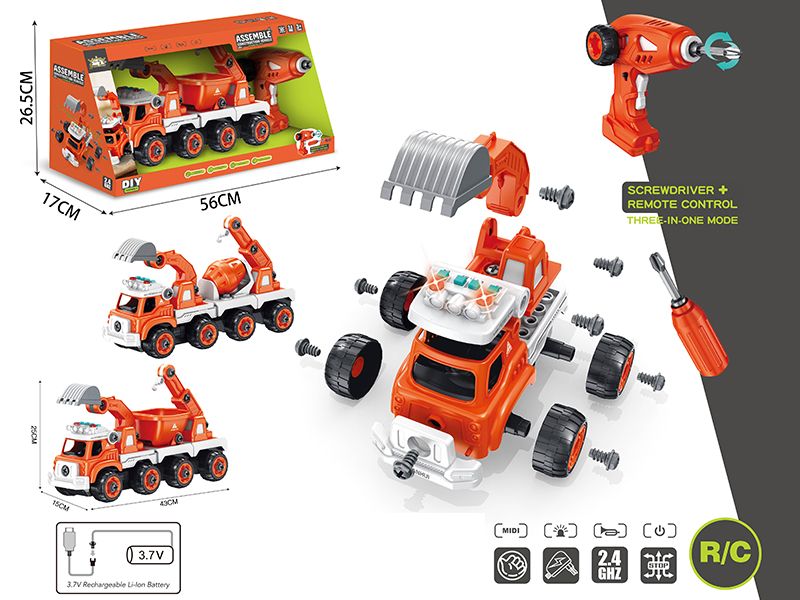 4-Channel Remote Control DIY Assembly Engineering Truck With Light And Music