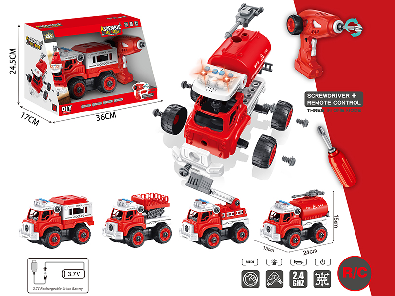 4-Channel Remote Control DIY Assembly Fire Engine With Light And Music