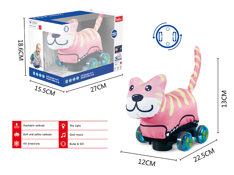 B/O Go And Bump Tiger Plush Cloth Car With Lights