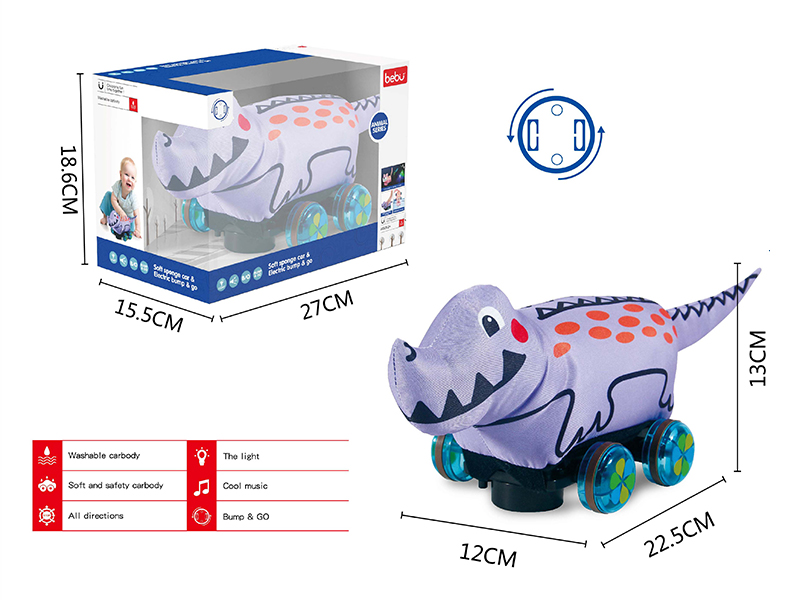 B/O Go And Bump Crocodile Plush Cloth Car With Lights