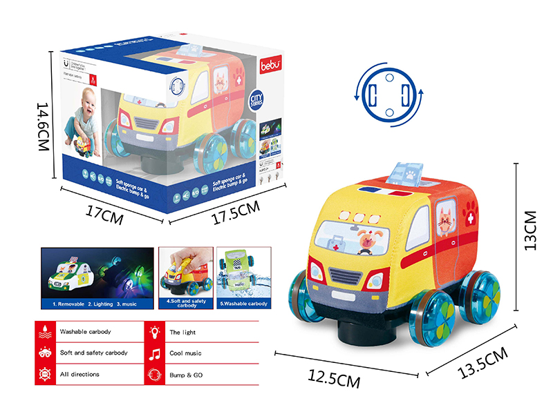 B/O Go And Bump Taxi Cloth Car With Lights