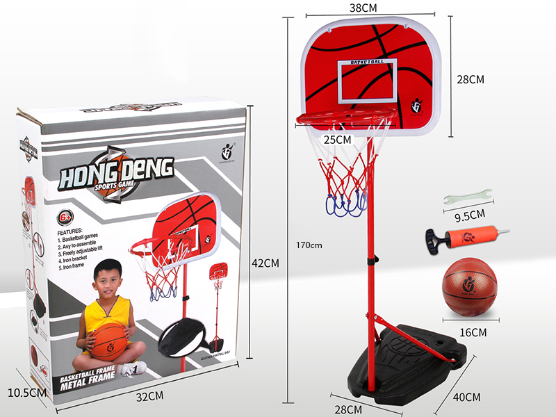 1.7m Adjustable Height Basketball Stand(Triangular Bracket,Iron Hoop,Iron Pole)