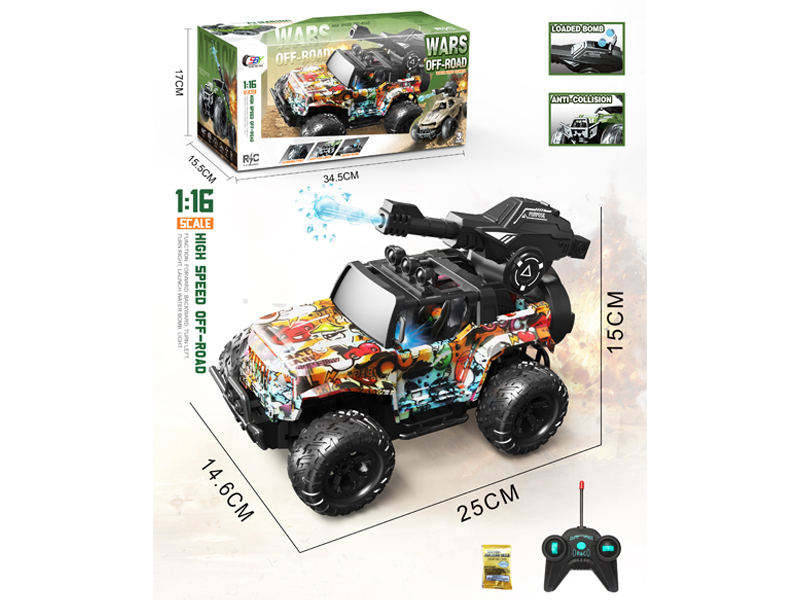 1:16 5Ch R/C Graffiti Wrangler Water Bomb Off Road Vehicle With Light