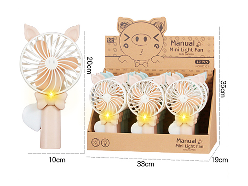 Cute Pig Hand Pressure Fan With Light 12pcs