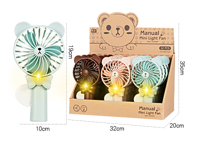 Cute Bear Hand Pressure Fan With Light 12pcs
