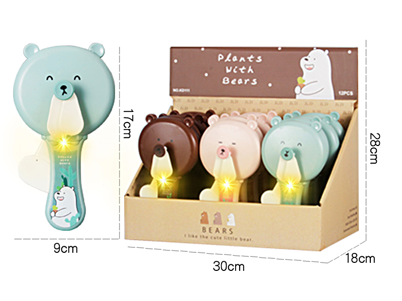 Cute Bear Hand Pressure Fan With Light 12pcs
