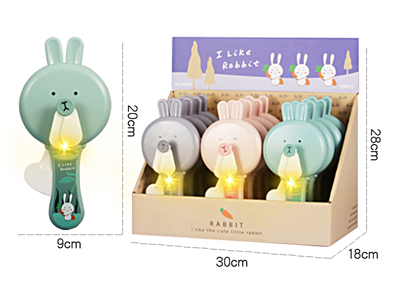 Cute Rabbit Hand Pressure Fan With Light 12pcs