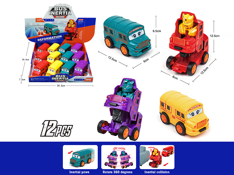 Friction Crash Deformation 360° Rotating Bus(12pcs)
