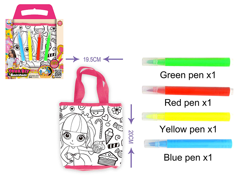 DIY Painted  Washable Children's Handbag (4 Color Pens)