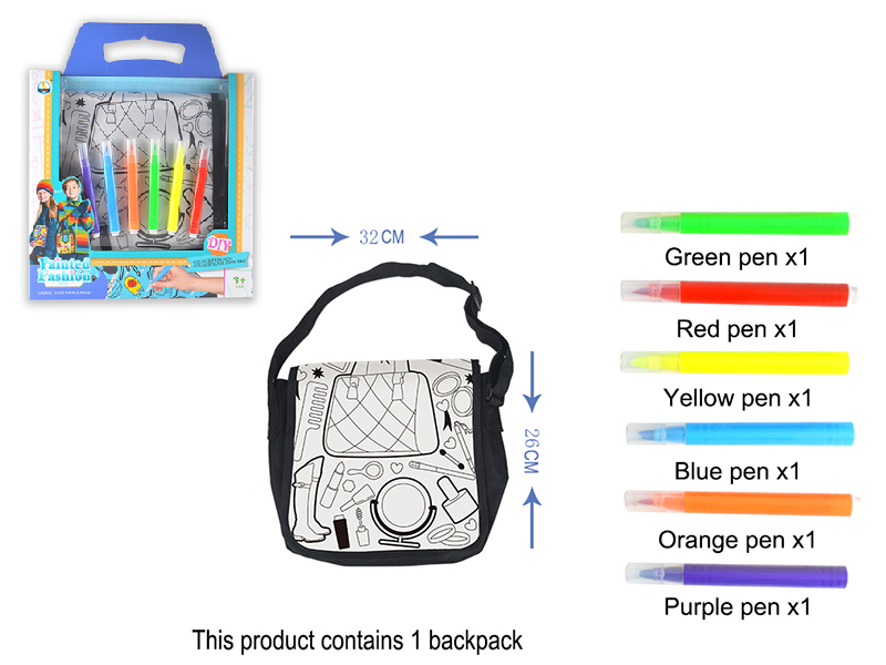 Cosmetic Pattern DIY Painted  Washable Children's Crossbody bag (Six-Color Pen)