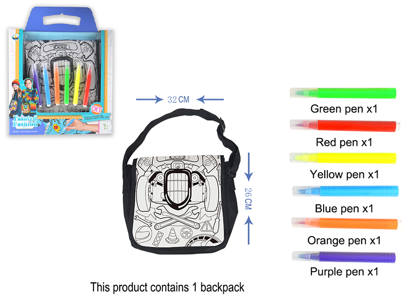 Metallic Elements DIY Painted  Washable Children's Crossbody bag (Six-Color Pen)