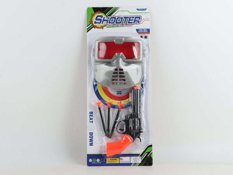 Black revolver soft bullet gun with mask