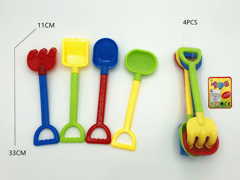 4PCS Beach Toys（Sandrakes+Shovel+Round Shovel+Hourglass）