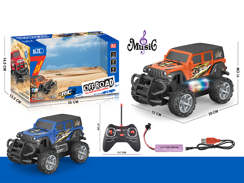 1:20 4CH Remote Control Wrangler Off-Road Vehicle With Colorful Lights And Music